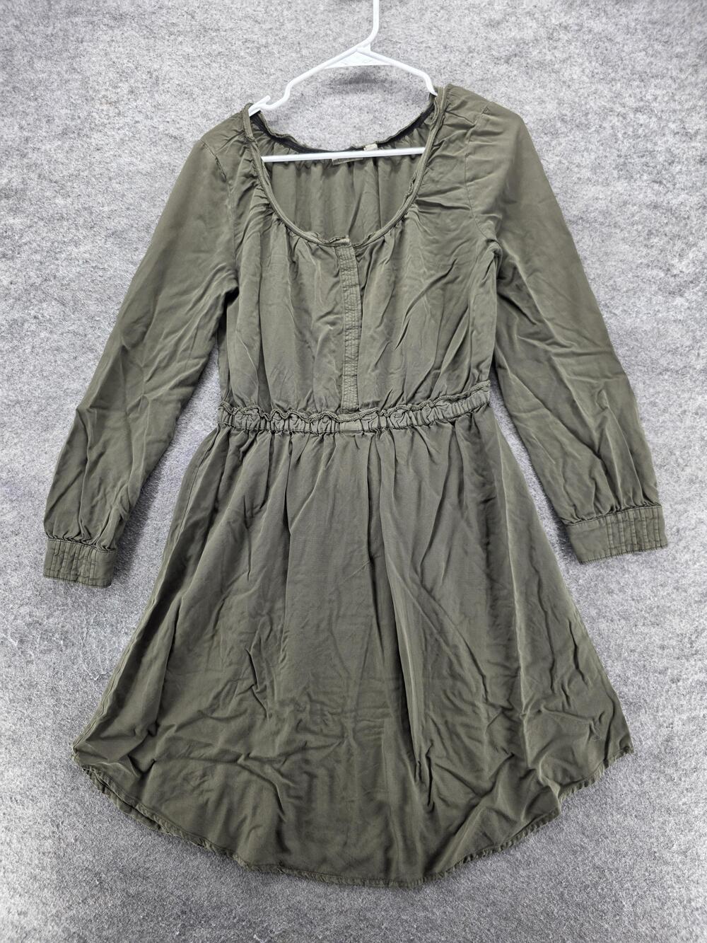 Holding Horses Dress Womens 2 Green Shirt Dress Knee Length Long Sleeve Rayon